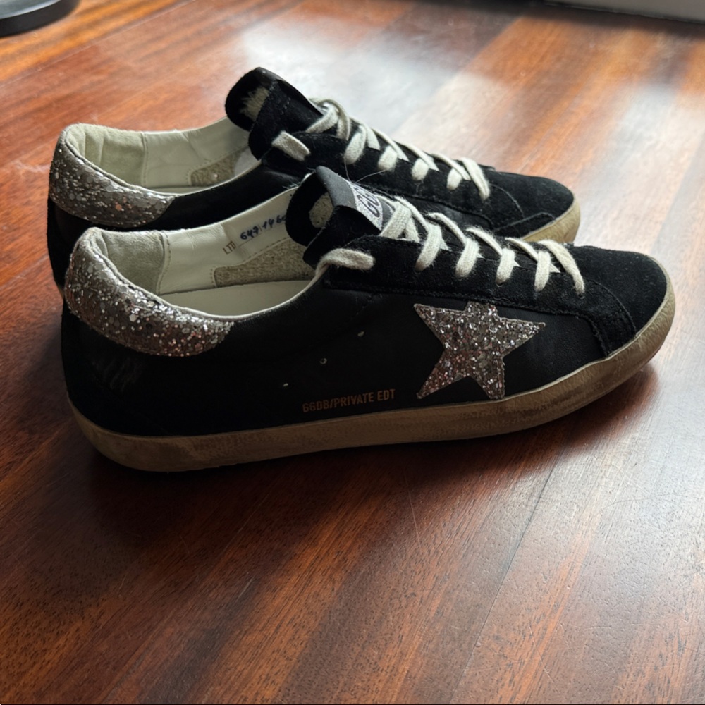 Golden Goose Limited Edition-Black & Silver Glitter StarWomen's Sneakers-Size 39 - Picture 4 of 15